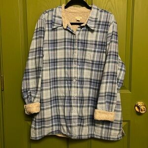 Blue, green and white fleece lined L.L. Bean flannel.